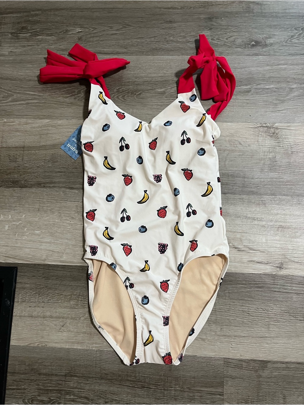 NWT Lime Ricki x Tru Fru Fruit Print One Piece Swimsuit Medium Shoulder Tie Bow